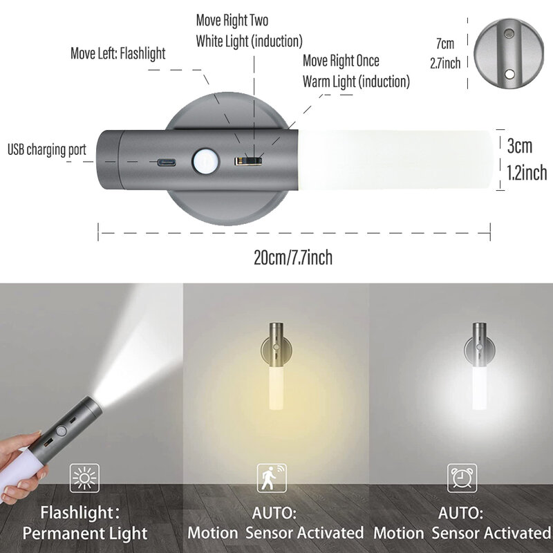 Светодиодный ночник с USB-зарядкой и регулируемой яркостью, беспроводной аварийный светильник с инфракрасным датчиком, настсветильник свет...
