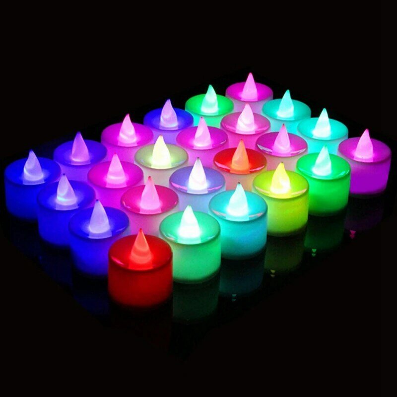 24 قطعة LED الشاي ضوء شمعة عديمة اللهب الشاي ضوء شمعة 7 تغيير لون بطارية تعمل بالطاقة
