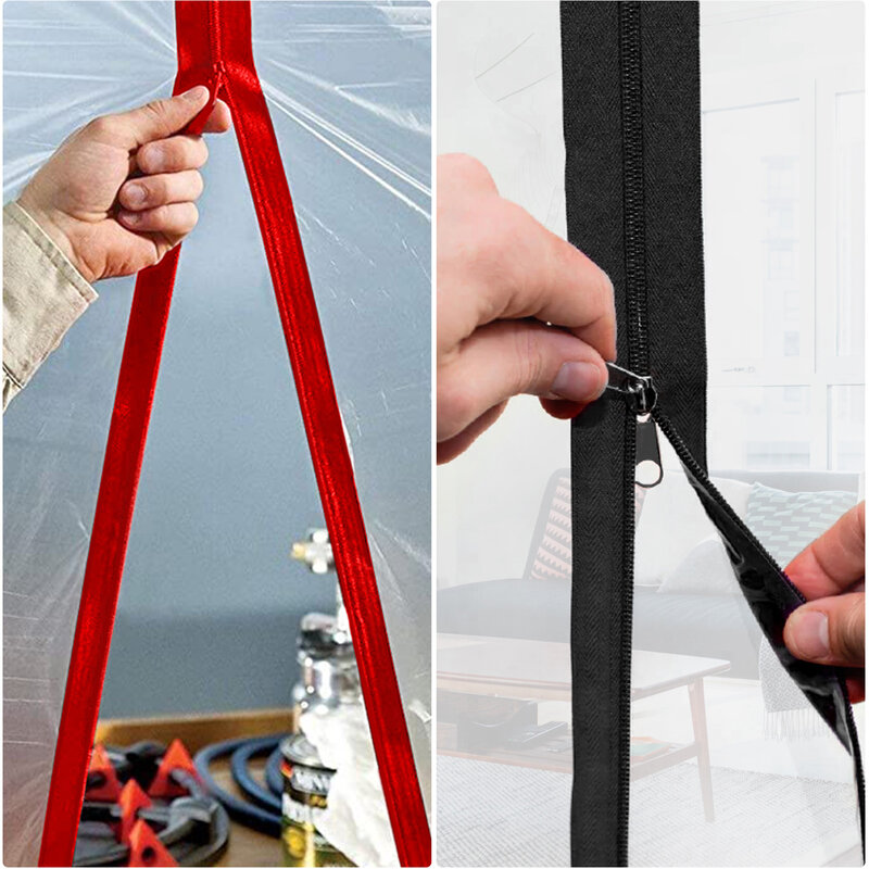 Dust Barrier Zipper Adhesive Zipper Zipper Pull Replacement Heavy Duty Zipper For Tarp Double-Side Indoor Outdoor Dust Barriers