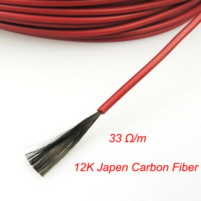Sistema de Cable de calefacción de suelo por infrarrojos, Cable de fibra de carbono, engrosamiento eléctrico, 20 M, 12 K, 33 Ohm, 2,0mm