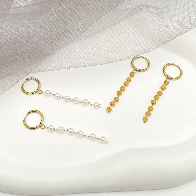 Autumn Handmade 14K Gold Stainless Steel Colorful Beads Tassel Earrings Fashion  Sweet Romantic Earrings  Women Friend Gift