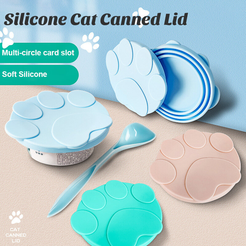 Portable Silicone Dog Cat Canned Lid Pet Food Seal Spoon Pet Food Cover Storage Fresh-keeping Lids Food Can Cover Lid Pet Supply