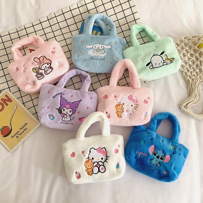 Sac à main en peluche pour filles, Kawaii, Hello Kitty Sanrio Kuromi, sac à dos, dessin animé, mélodie, cannelle, Pochacco, cadeaux