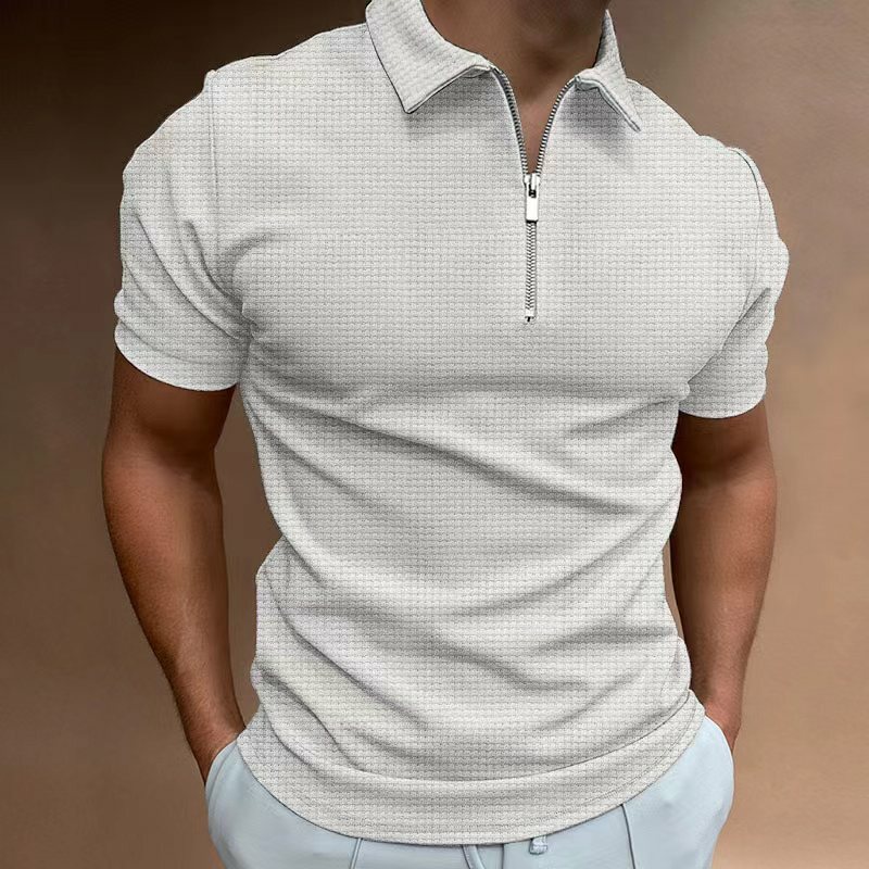 Рубашка-поло мужская с коротким рукавом, модная повседневная сорочка с отложным воротником, на молнии, однотонная трендовая одежда, лето 2022