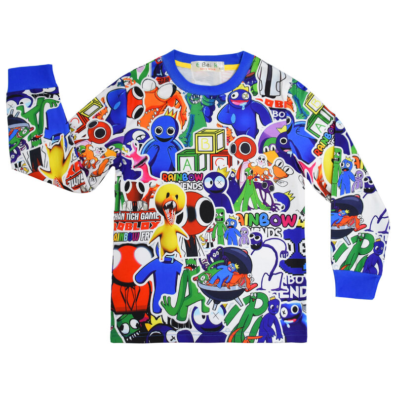 طقم ملابس وبنطال للأطفال من Rainbow Friends ملابس نوم كرتونية للأطفال بيجامات للبنات ملابس أطفال بيجاما للأطفال الصغار