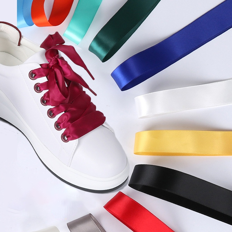 Cordones de satén de seda para zapatos de mujer, cordón plano de 2CM de ancho, botas, zapatillas de deporte, longitud de 120CM, 1 par