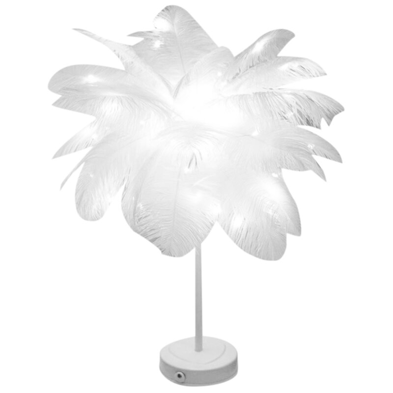 Lámpara LED de plumas de hadas, lámpara de mesa decorativa de escritorio con Control remoto para el hogar, sala de estar, dormitorio, habitación de niña, decoración de boda