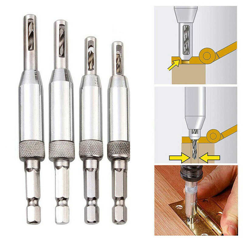 4pcs Self Centering Hinge Drill Bits Set Hinged Hole Opener Woodworker Puncher Drill Bits Hole Saw Cabinet Carpenters Tools