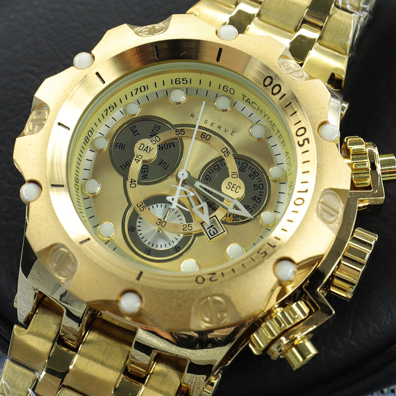 AAA-relojes invencibles originales para hombre, esfera de oro de 18K, reloj de lujo invicto, de acero, diseño creativo, Masculino