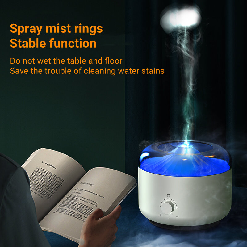 1.3l aromaterapia umidificador água-viva névoa anel difusor de óleo essencial pulverizador água com lâmpada led casa umidificador ar