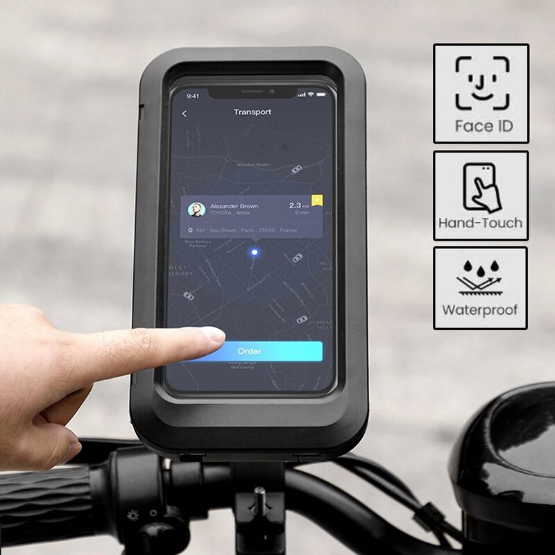 Sepeda Motor Sepeda Sel Ponsel Kasus Pemegang Tahan Air dengan Pengisi Daya Mount Stang Kaca Spion 4.5-6.7 Inci