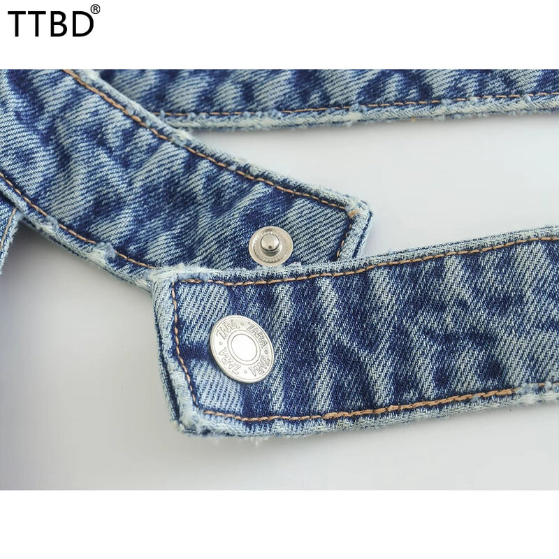 TTBD-Calentadores de brazo de mezclilla para mujer, top sexy de manga larga con escote asimétrico para primavera y otoño