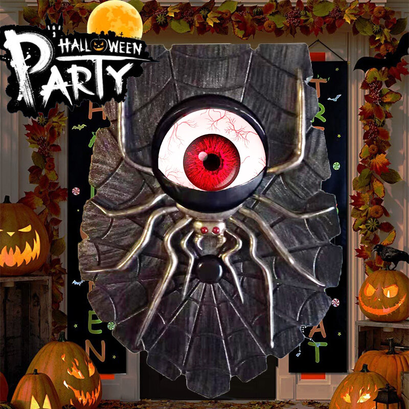 Sonnette de porte scintillante pour Halloween, accessoire d'horreur hanté, rotatif vif, avec des yeux animés