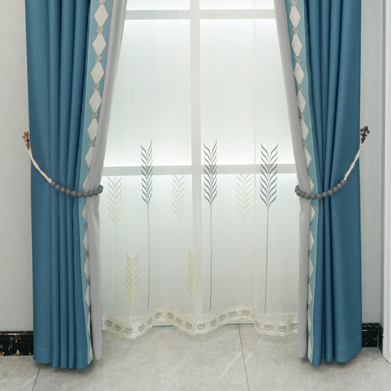Cortina de lujo con costuras de Color liso para sala de estar, cortina opaca de lujo con luz nórdica para pantalla de ventana, producto terminado personalizado