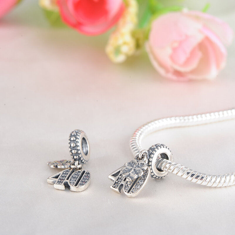 Nadaje się do oryginalnego Pandora urodziny charm bransoletka 925 srebro przyjaciel queen21 40 50 wisiorek zroszony DIY tworzenia biżuterii