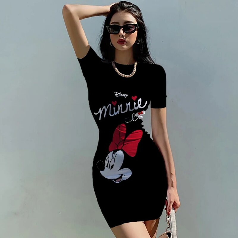 Disney-vestido Sexy con estampado de Mickey Mouse para mujer, falda ajustada a la cadera, ropa divertida para verano, novedad de 2023