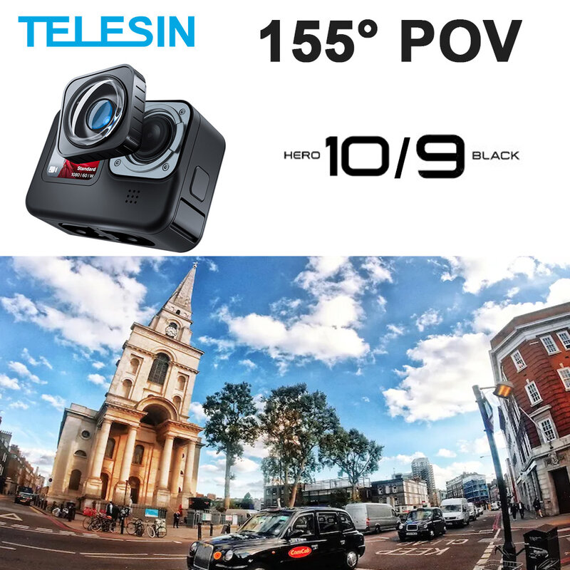 Telesin ultra-grande angular 155 graus max lente mod para gopro hero 10 9 com capa protetora para gopro 10 max lente mod