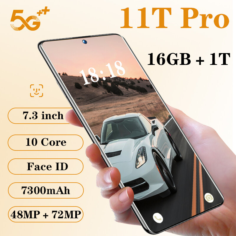 สมาร์ทโฟน11T Pro Global Version 7.3นิ้ว7300MAh สมาร์ทโฟน16GB 1T Type-C โทรศัพท์มือถือ android 12 10 Core ปลดล็อก4G LTE 5G