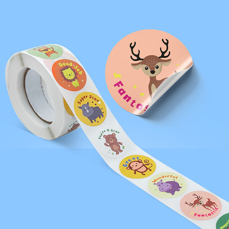 Étiquettes autocollantes rondes animaux dessin animé, lot de 50 à 500 pièces, pour scellage, récompense scolaire, enseignant, jouet classique pour enfants