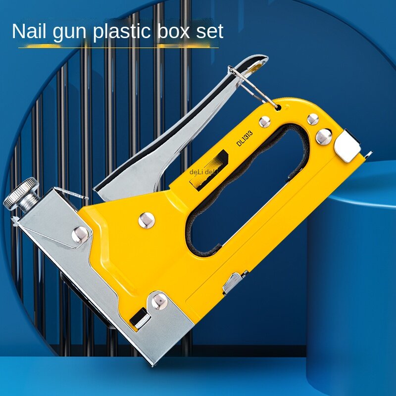 DELI Stapler Nail Gun Staple Heavy Duty Furniture Tool for Wood Stainless Steel Metal Hand Tool for Home/DIY with Staples