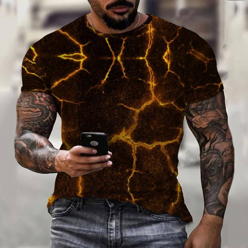 ฤดูร้อนใหม่ Magma Smashing Lightning Thunder ผู้ชายเสื้อยืด3D การพิมพ์บทคัดย่อ Casual แฟชั่นผู้ชายแขนสั้น