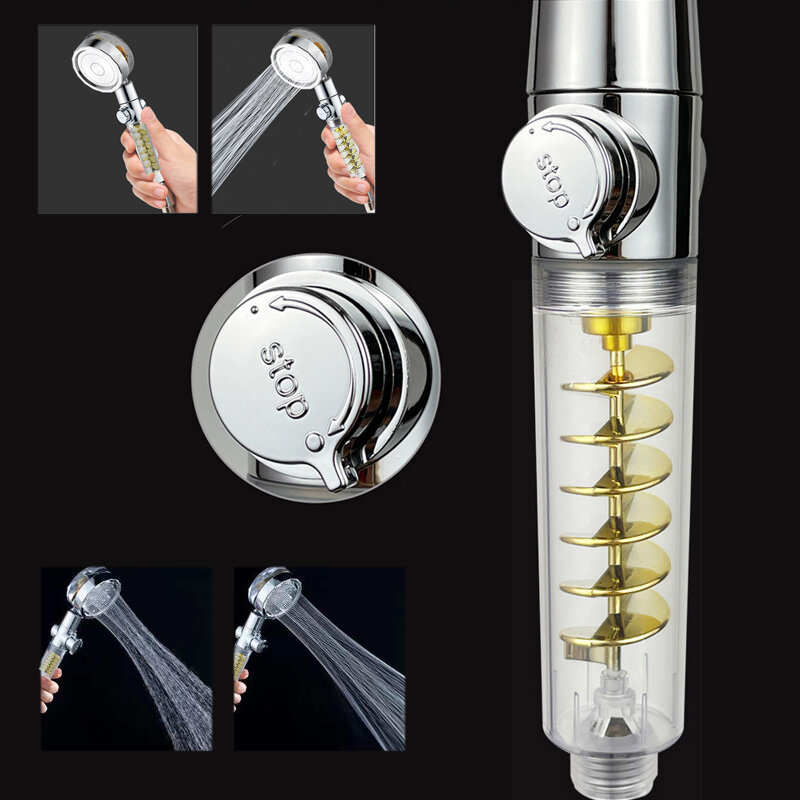 Pressurized Rainfall Shower Head  Adjustable 360°Spin Water Saving With Small Fan Hand-held  Spray Nozzle Bathroom Accessories