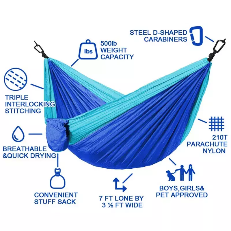 Hamaca de viaje con correas de árbol, paracaídas de nailon portátil y ligero para interiores y exteriores, mochila de viaje para acampar