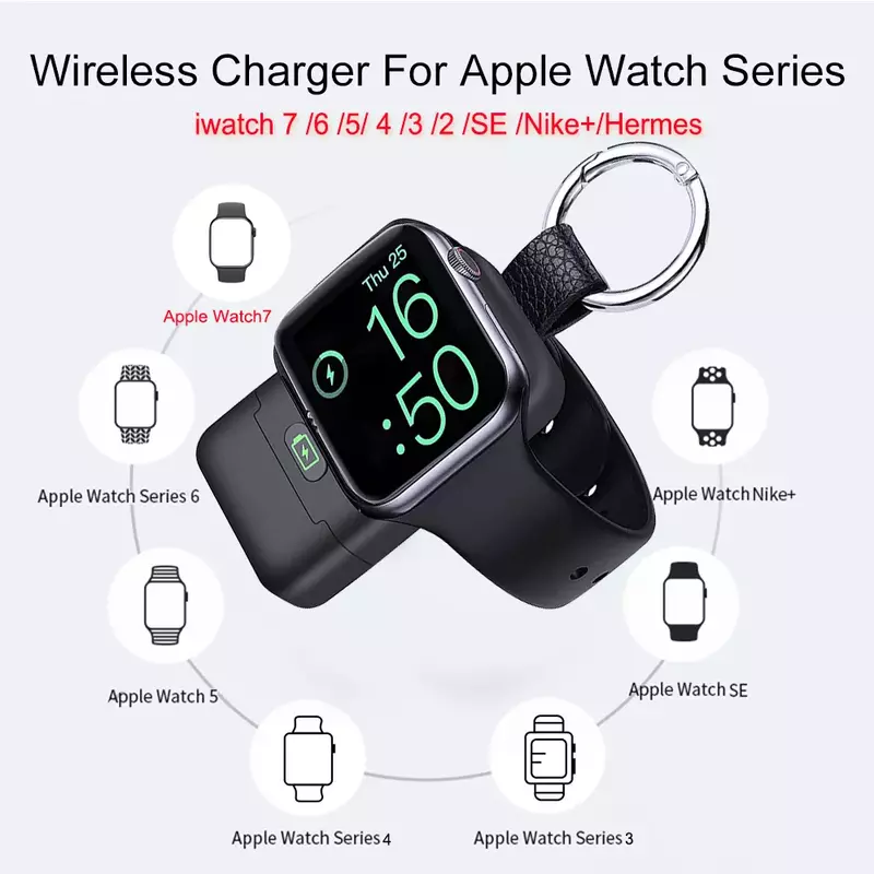 ポータブルワイヤレス充電器アップル腕時計7キーホルダーusb c 1400mah電源銀行バッテリ充電器リンゴの時計6 5 4 iwatch