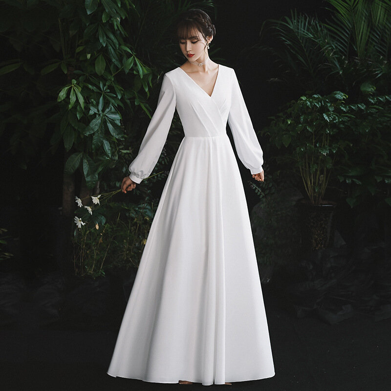 Etesansfin女性の夏の白いサテン-長袖の誕生日ドレス-あらゆる場面に対応するために設計されています
