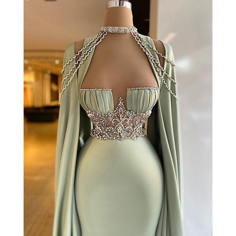 Elegant Satin Crystals Evening Gowns Halter Long Detachable Sleevles Sweetheart Beadings Satin Custom Made Girls Pageant Dress