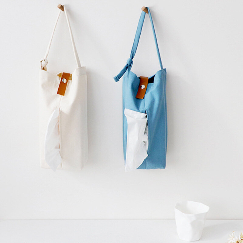 Caja de pañuelos de lona Simple y creativa para sala de estar, cubierta de tejido para el coche, caja de papel colgante para el hogar, soporte para servilletas, bolsa ZB515