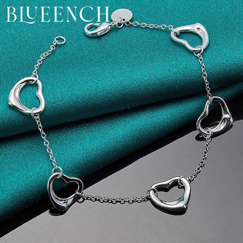 Bueench-pulsera de plata de ley 925 con cinco corazones para mujer, regalo de cumpleaños, joyería de moda para boda