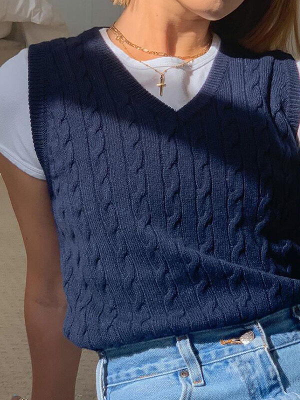 SUCHCUTE – gilet tricoté à col en V pour femme, haut court Style Preppy, couleur unie, collection automne 2020