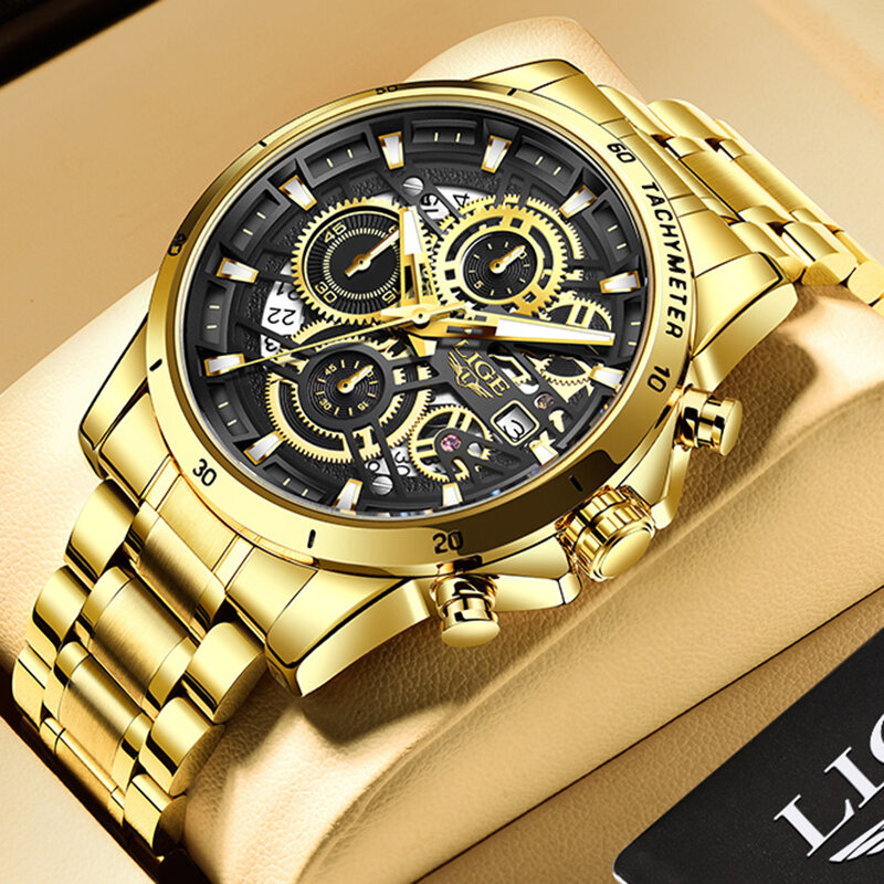 LIGE – montre de Sport étanche pour hommes, Top de luxe, chronographe, Quartz, militaire, véritable acier inoxydable