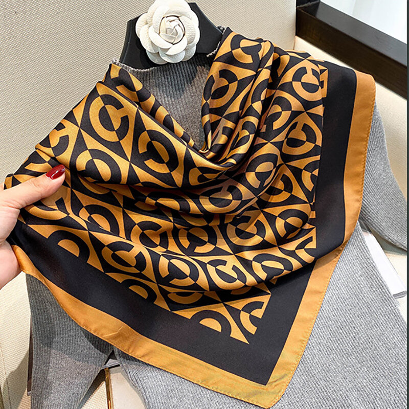 Impressão cetim lenço de seda hijab moda feminina sarja quadrada bandana muçulmano senhoras saco envoltório de cabelo xales pescoço cachecóis 90cm