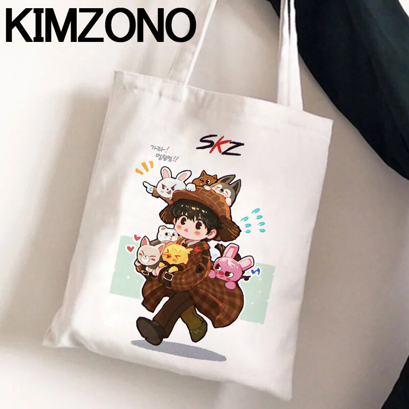 Детская сумка для покупок Stray Kids Skzoo, сумка из переработанного материала, эко-сумка, сумка из натуральной кожи, сумка для покупок, сумка для по...