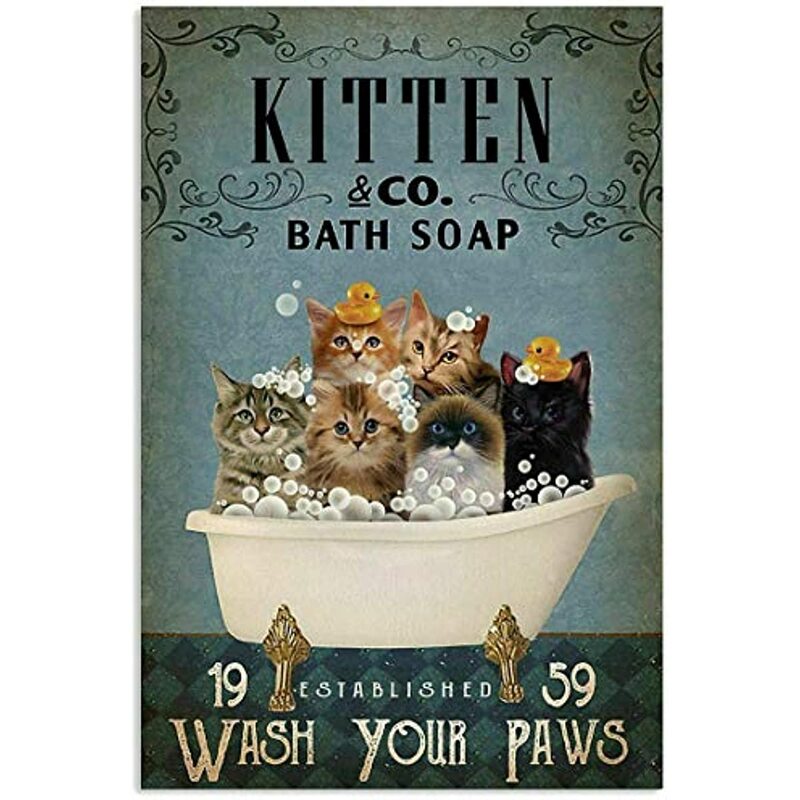 Cats Metal Tin Signs Bathroom Wash Your Paws Iron Painting Plaque Wall Decor Bar Pub Cave Cat Club Novelty Funny Bathroom