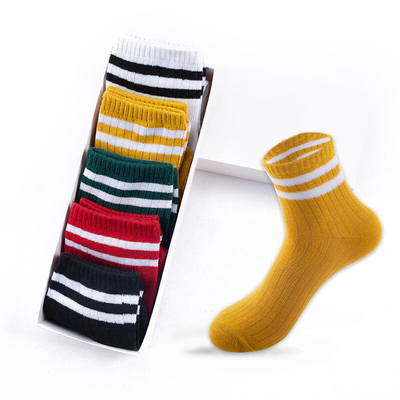 5 Pairs Of Women's Socks Cotton Boxed Mid-Tube Socks Parallel Bars Sweat-Absorbing Breathable Cotton Socks Sports Socks