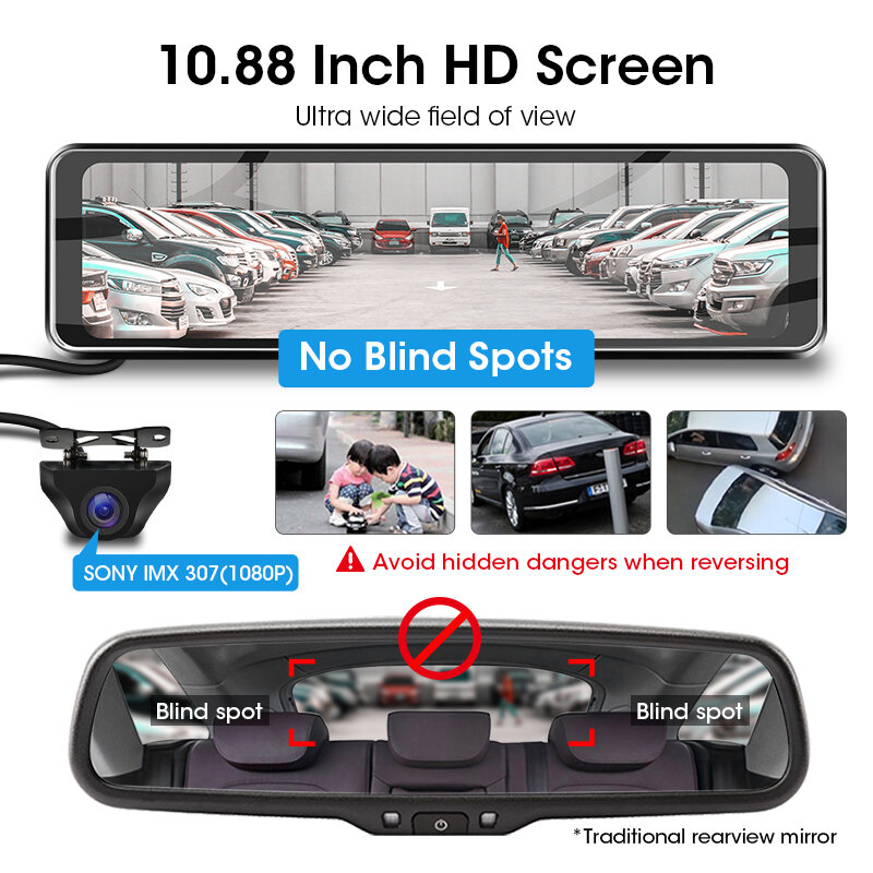 Vtopek – caméra de tableau de bord avec enregistreur vidéo DVR pour voiture, avec double objectif HD, 2.5 p, Vision nocturne, 11 pouces, 1080 K