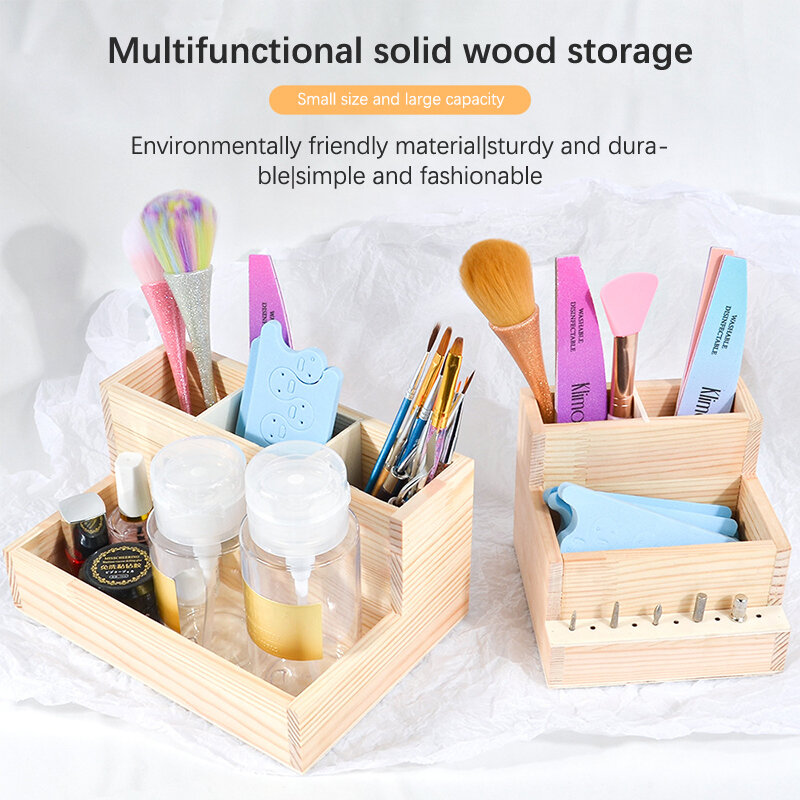 Wooden Nail Art Organizer Container Gel Polish Remover Cleaning Cotton Pad Swab Box Storage Case Tool Clean Desktop