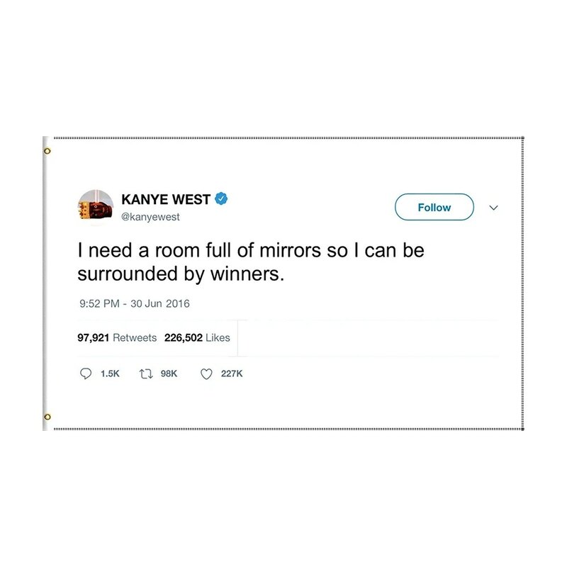 Kanye West rapero, Bandera de tuit, espejos divertidos, 3x5 pies