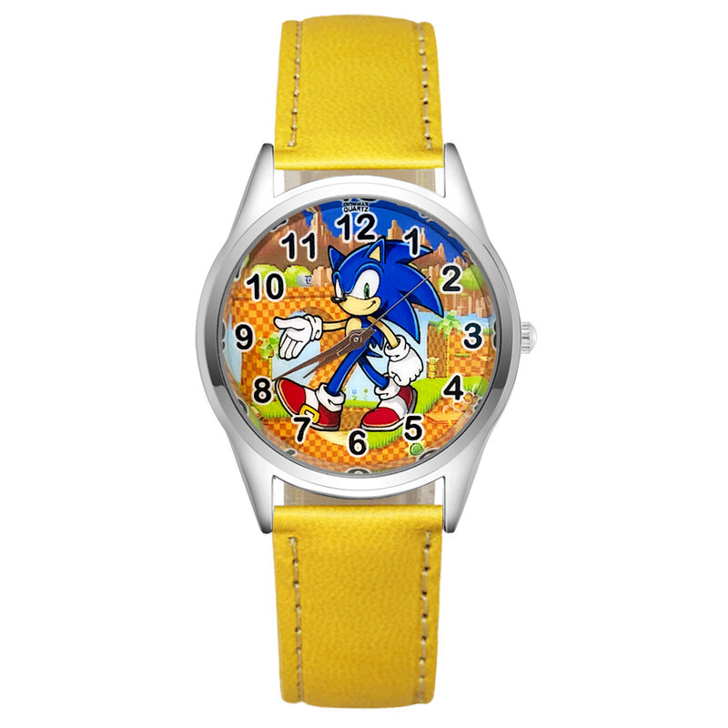 Мультяшные наручные часы в стиле симпатичного Ежика для детей женщин студентов девочек мальчиков кварцевые часы с кожаным силиконовым рем...