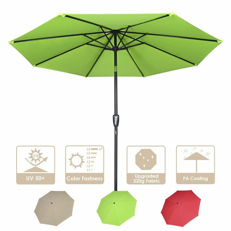 耐久性のある防水性と光沢のある緑の9フィートuv50とフェードレジスタンスパティオ傘