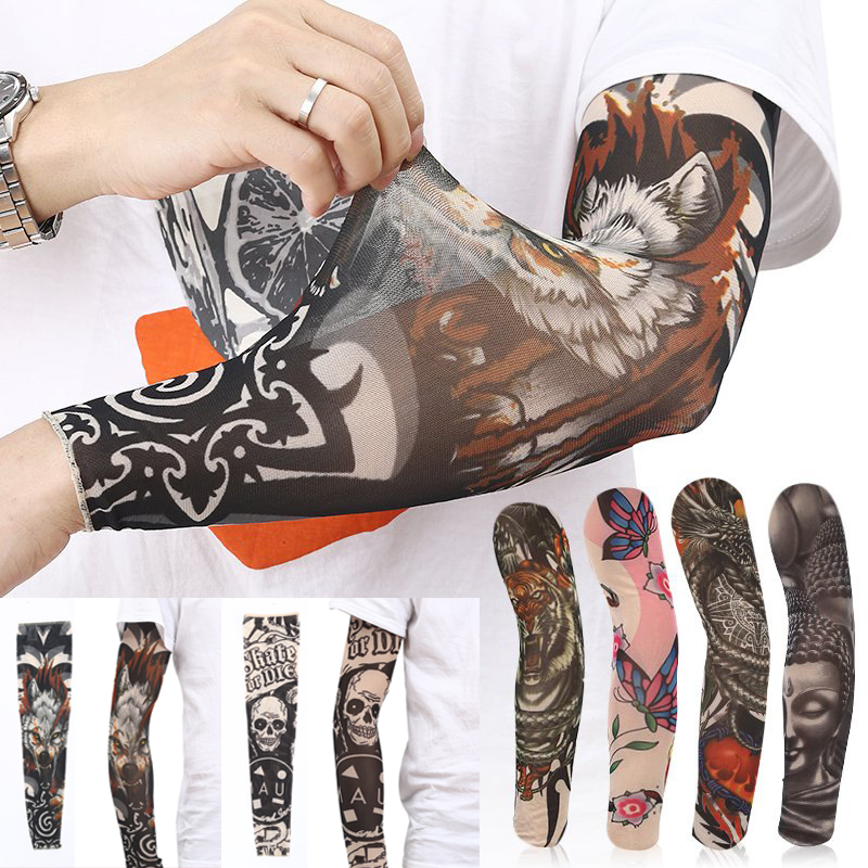 1pcs Men Sun-protective Sleeve Ice Silk Arm Tattoo Sleeves Outdoor Riding Anti-ultraviolet Protection Gloves Women Arm Warmers