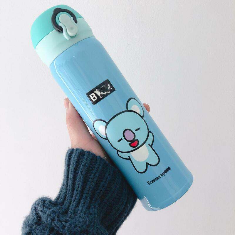 KPOP men's team with the same cartoon thermos cup to support students cute stainless steel cup accompanying cup fan gift JIN JK