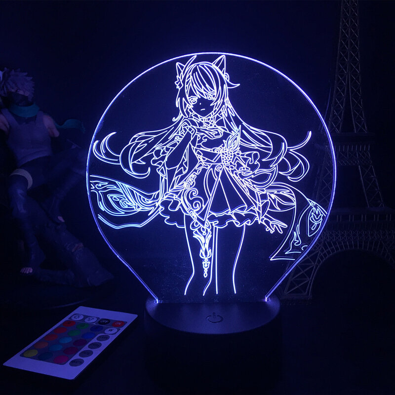 Genshin impacto jogo 3d toque cor led night light venti zhongli anime figura de ação decoração do quarto da criança lâmpada cabeceira lâmpada mesa
