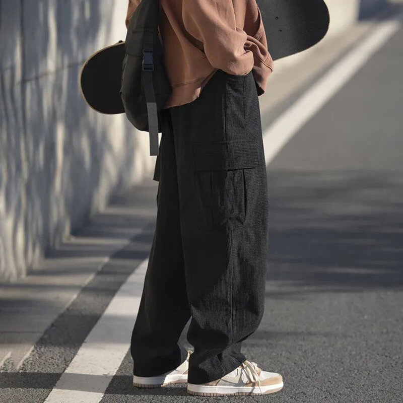 Nuovi pantaloni Waffle Mopping Mens National Tide Plus Fat Plus Size Trend pantaloni larghi giapponesi retrò Wideleg pantaloni sportivi da Skateboard