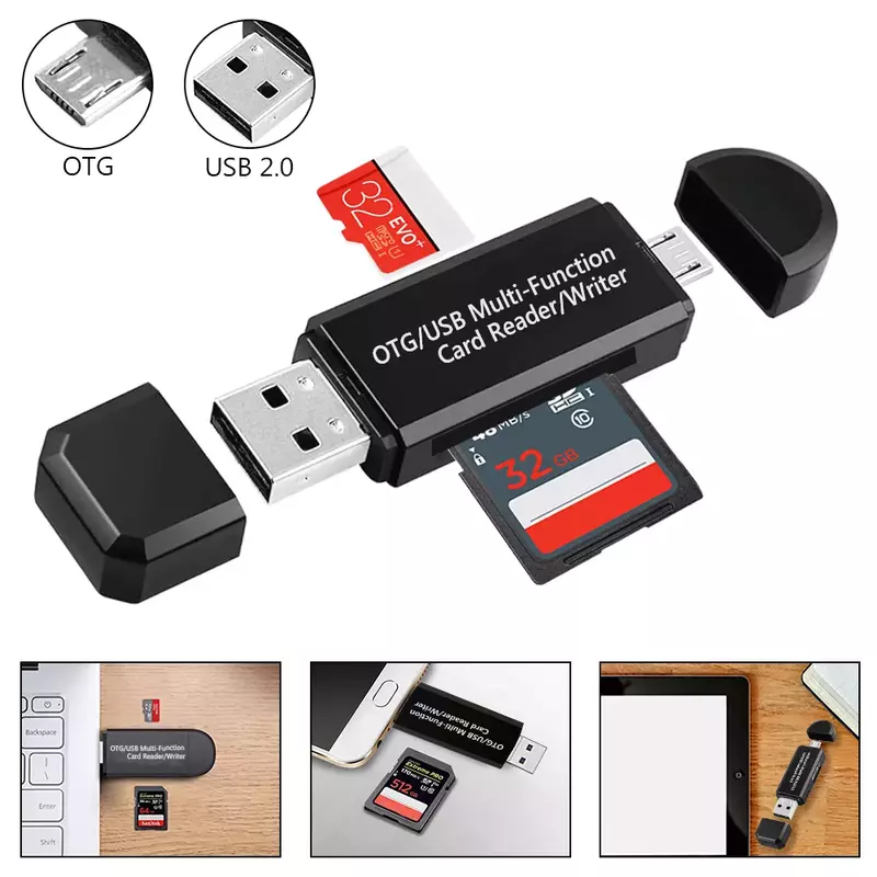 Black White Card Reader USB 2.0 To SD Micro SD TF Card Reader For PC Laptop Accessories Smart Memory Cardreader SD Card Reader
