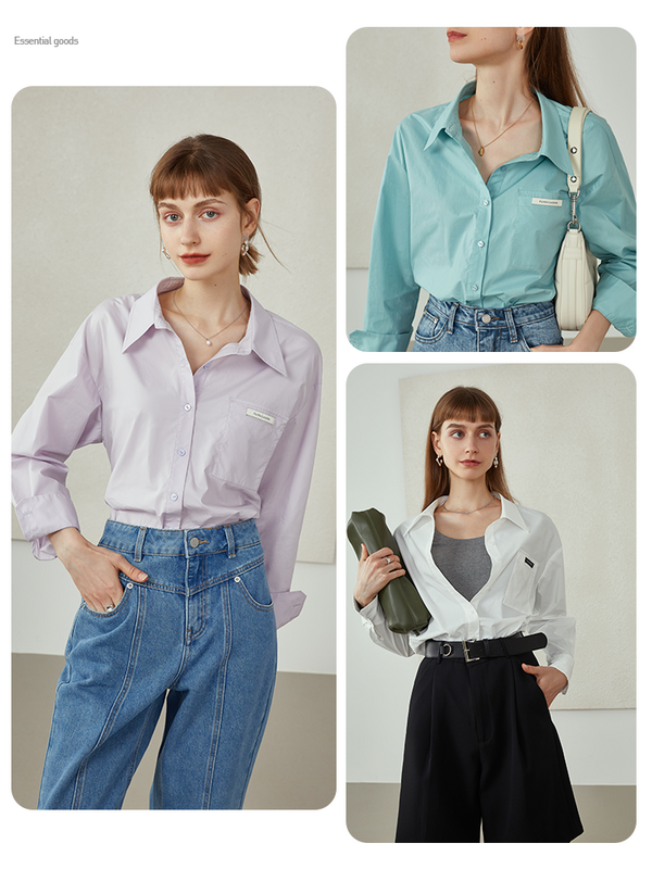 FSLE-camisas de algodón puro para mujer, camisa informal de manga larga, diseño con espalda hueca, Tops con botones