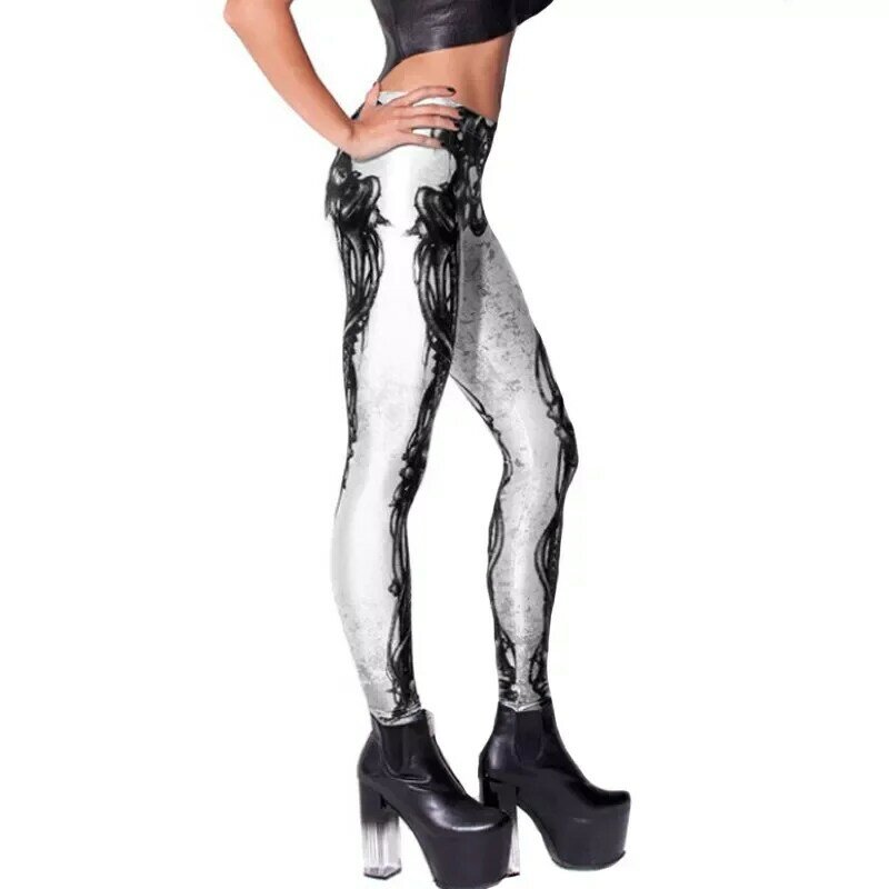 YSDNCHI-Leggings con estampado 3D para mujer, calzas digitales con diseño de huesos de pierna negra, marco de esqueleto, pantalones de lápiz